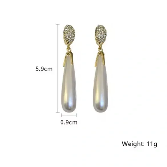 Modern Elegant Gold Pearl Drop Earrings - Picture 7 of 7